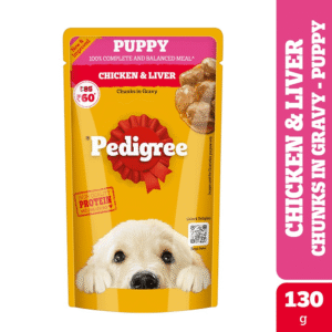 Pedigree Chicken and Liver Chunks in Gravy Pouch Puppy Dog Wet Food (130g) - 96 x130g