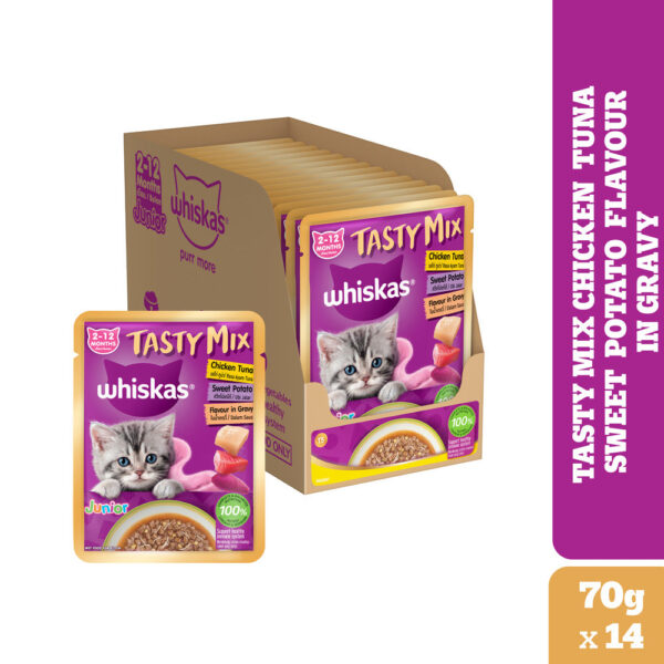 Whiskas Tasty Mix Chicken Tuna with Sweet Potato Kitten Cat Wet Food - 56x70g