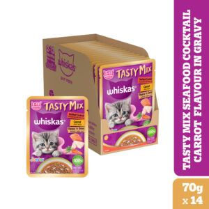 Whiskas Tasty Mix Seafood Cocktail Carrot Gravy Kitten Cat Wet Food - 112x70g