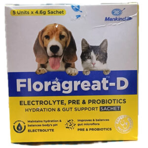 Mankind Floragreat D Probiotic & Electrolyte Supplements for Dogs and Cats - 5 Sachet x 4.6g