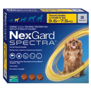 Boehringer Ingelheim Nexgard Spectra Tick & Flea Tablet (Afoxolaner & Milbemycin Oxime) (3.5 to 7.5kg) for Dogs - 3 Tablets