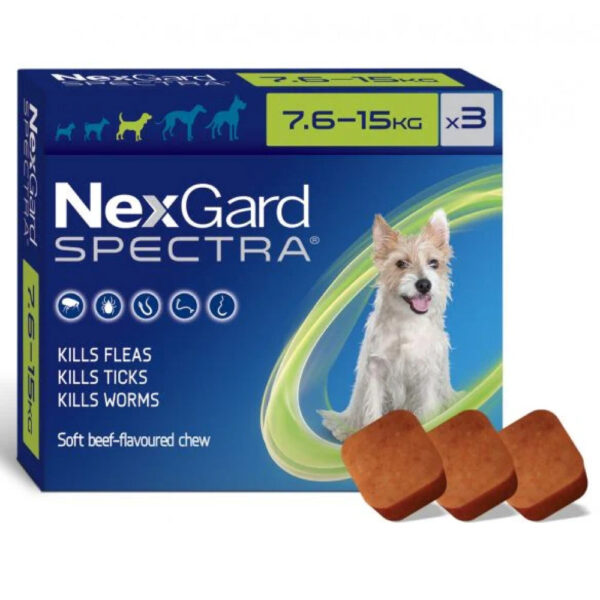Boehringer Ingelheim Nexgard Spectra Tick & Flea Tablet (Afoxolaner & Milbemycin Oxime) (7.5 to 15kg) for Dogs - 3 Tablets