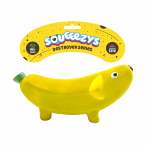 Squeeezys Latex banana Squeaky Chew Toy for Dogs (Yellow) - 13.5x6cm