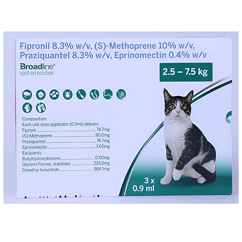 Boehringer Ingelheim Broadline Tick & Flea Spot On Solution for Cats Between 2.5kg and 7.5kg - 0.9 ml x 3 Pipette