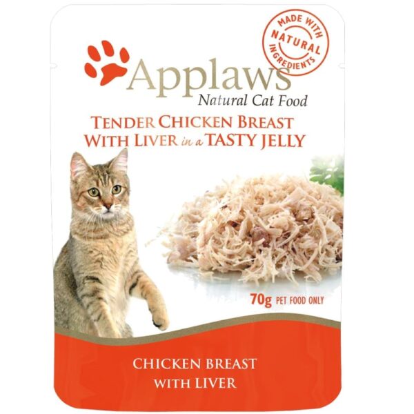 Applaws Chicken Breast with Liver in Tasty Jelly Pouch Cat Wet Food - 24x70g