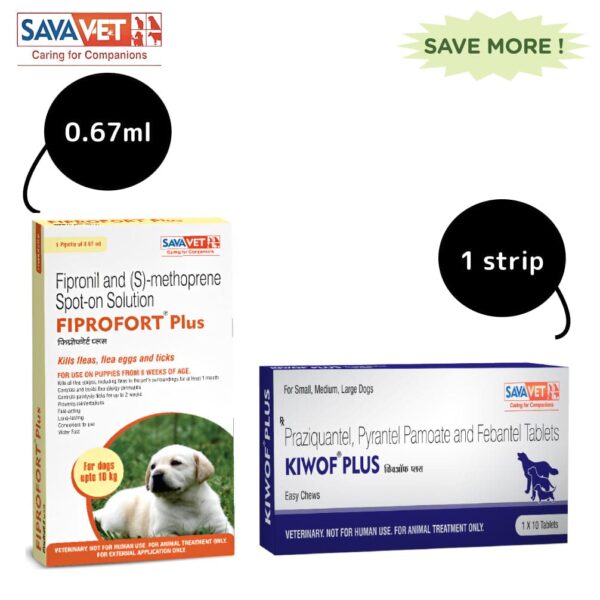 Dewormer and Tick & Flea Control Spot On Combo for Small Dogs (upto 10kg) - 0.67mL + 1 strip