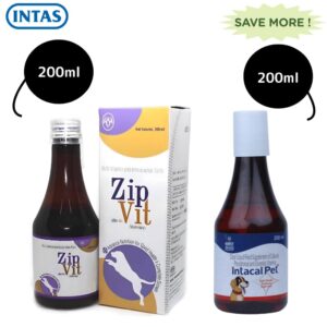 Intas Zipvit & Intacal Calcium & Multivitamin Supplement Combo for Dogs & Cats - 200mL+200mL