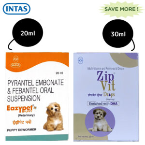Intas Eazypet Dewormer and Zipvit Drops Multivitamin Supplement for Puppies Combo - 20ml+30ml