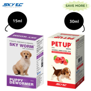 Skyec Skyworm Dewormer and Petup Drops Multi Vitamin Supplement for Puppies Combo - 15ml+30ml