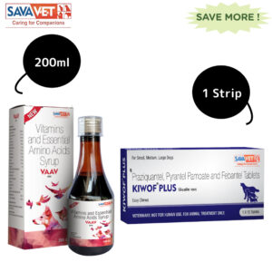Savavet Kiwof Plus Dog Dewormer and Vaav Syrup for Dogs Combo - 1 Strip+200ml