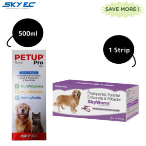Skyec Skyworm Dog Dewormer and Petup Multi Vitamin Supplement for Dogs Combo - 1 Strip+500ml