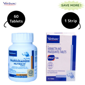 Virbac Ipraz Dewormer and Nutrich Multi Vitamin Tablets for Dogs Combos - 1 Strip+60 Tablets