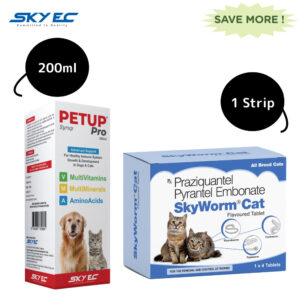 Skyec Skyworm Cat Dewormer and Petup Multi Vitamin Supplement for Cats Combo - 1 Strip+200ml