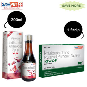 Savavet Kiwof Cat Deworming Tablet and Savavet Vaav Syrup for Cats Combo - 1 Strip+200ml