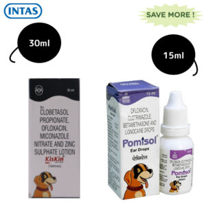 Intas Pomisol Ear Drops (15ml) and Kiskin Lotion (30ml) for Dogs & Cats Combo - 30mL+15mL