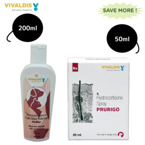 Vivaldis Prurigo Spray (50ml) and Pirofur Shampoo (200ml) for Dogs & Cats Itch Relief Combo - 200mL + 50mL
