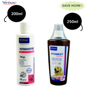 Virbac Episoothe Oatmeal Shampoo (200ml) and Vitabest Derm Omega 3 + 6 Syrup (250ml) Combo - 200mL + 250ml