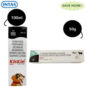 Intas Kiskin Lotion (100ml) and Kiskin Ointment (Cream) (50g) for Dogs and Cats Combo - 100ml+50g
