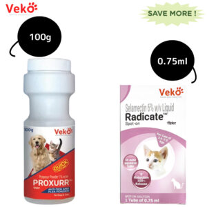 Veko Proxurr Powder (100g) and Radicate Cat Tick & Flea Control Spot On Combo - 100g+0.75ml