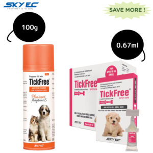 Skyec Tick Free Tick & Flea Control Powder (100g) and Spot On for Dogs (Upto 10kg) Combo - 100g+0.67ml