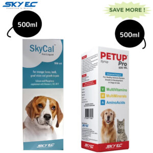 Skyec Sky Cal Calcium Supplement Syrup (500ml) and Petup Pro Syrup (500ml) for Dogs and Cats Combo - 500ml+500ml