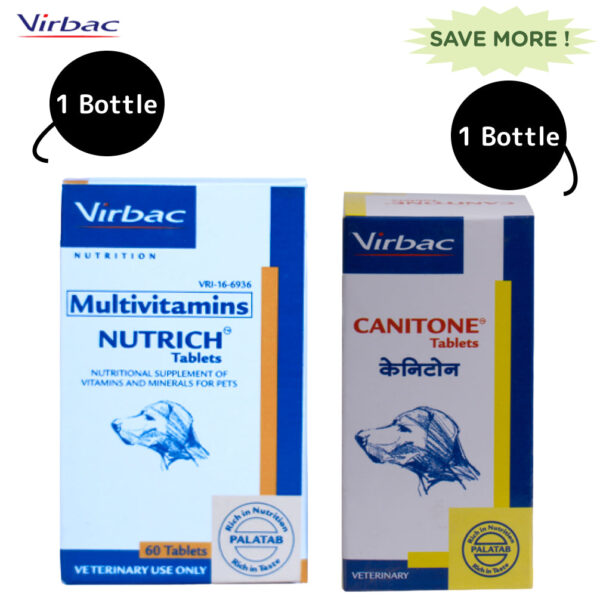 Virbac Canitone Tablets (30 tablets) and Nutrich Tablets (60 Tablets) for Dogs & Cats Combo - 30 tablets + 60 tablets