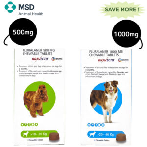 MSD Animal Health Bravecto Tablet 10 -20 kg and 20 -40 kg Combo - 500mg (1 tablet) + 1000mg (1 tablet)