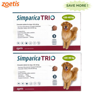 Zoetis Simparica Trio 20 -40kg Tick & Flea Control Tablet Combo for Dogs(3+3 tablets) - 20 -40 kg (3+3 tablets)
