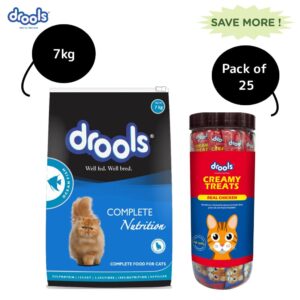 Drools Ocean Fish Adult Cat Dry Food and Real Chicken Creamy Cat Treats Combo - 7kg+25pcs