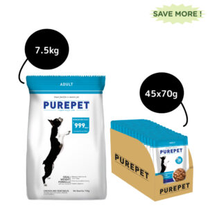 Purepet Chicken & Vegetable Adult Dog Dry and Wet Food Combo - 7.5kg + 45x70g