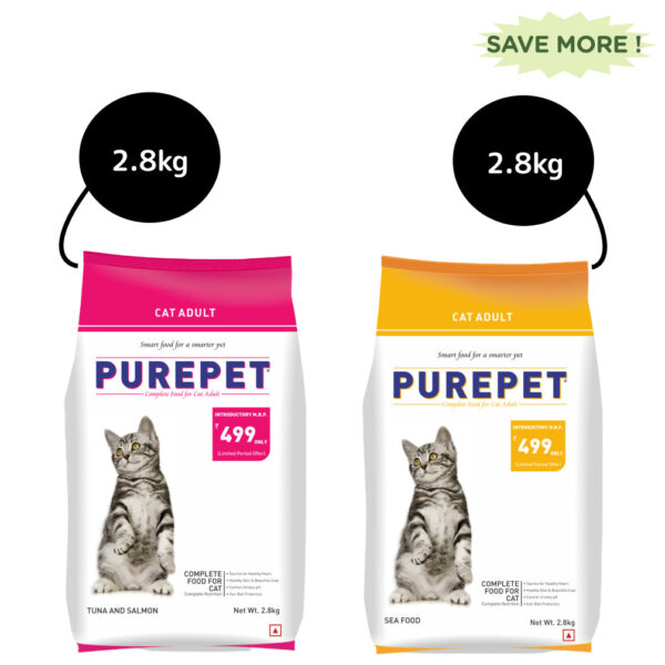 Purepet Tuna & Salmon and Seafood Adult Cat Dry Food Combo - 2.8kg+2.8kg