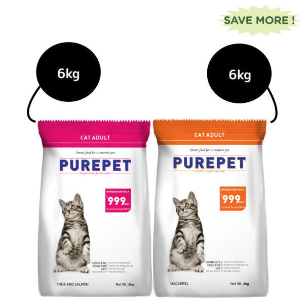 Purepet Tuna and Salmon and Mackerel Adult Dry Cat Food Combo - 6kg+6kg