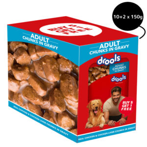 Drools Real Chicken & Chicken Liver Chunks in Gravy Adult Dog Wet Food - 30+6x150g