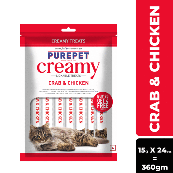 Purepet Crab and Chicken Lickable Creamy Treats for Cats - 375g(25pcs)
