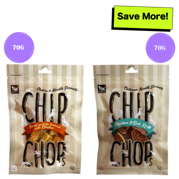 Chip Chops Chicken & Codfish Rolls and Sweet Potato Chicken Dog Treats Combo - 70g+70g