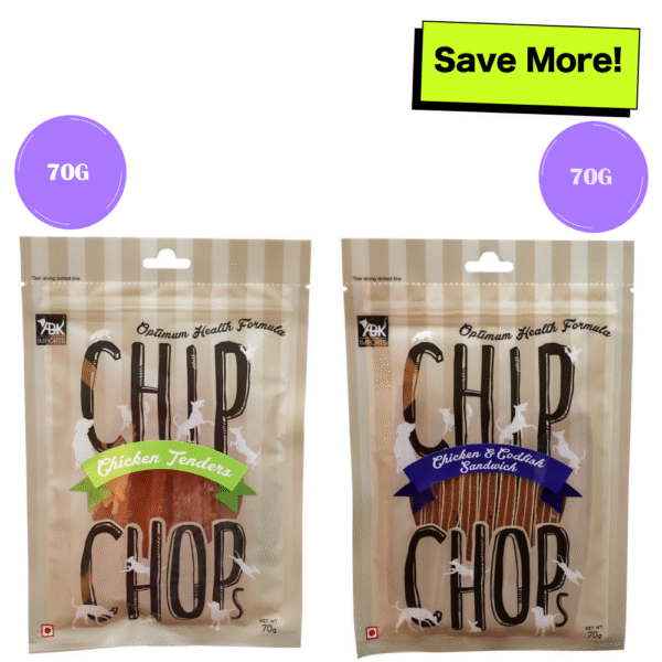 Chip Chops Chicken & Codfish Sandwich and Chicken Tenders Dog Treats Combo - 70g+70g