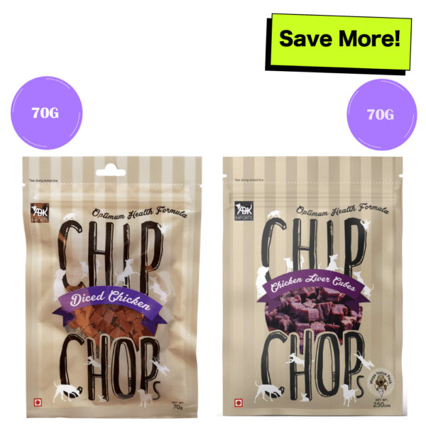 Chip Chops Chicken Liver Cubes and Diced Chicken Dog Treats Combo - 70g+70g