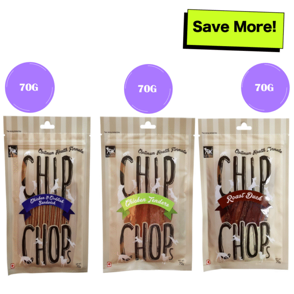 Chip Chops Chicken & Codfish Sandwich, Chicken Tenders and Roast Duck Strips Dog Treats Combo - 3x70g