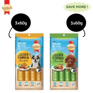 SmartHeart Chicken & Spinach and Chicken & Pumpkin Creamy Dog Treats Combo - 12x60g (48pcs)