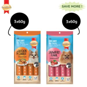SmartHeart Chicken & Strawberry and Chicken & Carrot Creamy Treat for Dogs Combo - 12x60g (48pcs)