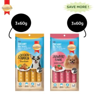 SmartHeart Chicken & Strawberry and Chicken & Pumpkin Creamy Dog Treat Combo - 12x60g (48pcs)