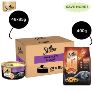 Sheba Pure Tuna Filets in Jelly Premium Cat Wet Food and Chicken Flavour Irresistible Cat Dry Food Combo - 48x85g + 400g
