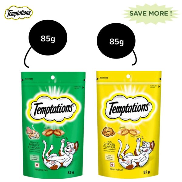 Temptations Tasty Chicken and Seafood Medley Flavour Cat Treats Combo - 2x85g