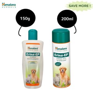 Himalaya Erina EP Tick & Flea Shampoo (Lemon Fragrance) and Tick & Flea Dusting Powder for Dogs and Cats Combo - 200mL+150g