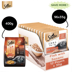 Sheba Fish with Sasami Premium Cat Wet Food and Sheba Chicken Flavour Irresistible All Life Stage Cat Dry Food Combo - 48x35g + 400g
