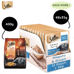 Sheba Maguro & Bream Fish Mix Premium Cat Wet Food Combo and Chicken Flavour Irresistible All Life Stage Cat Dry Food - 48x35g + 400g