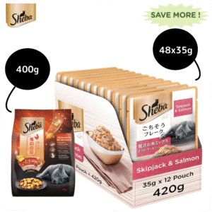 Sheba Skipjack & Salmon Fish Mix Cat Wet Food and Chicken Flavour Irresistible All Life Stage Cat Dry Food Combo - 48x35g + 400g