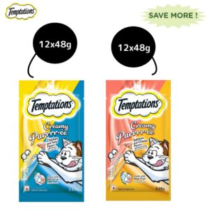 Temptations Creamy Purrrr ee Salmon & Cheese and Creamy Purrrr ee Chicken & Tuna Cat Treats Combo - 24x48g (96pcs)