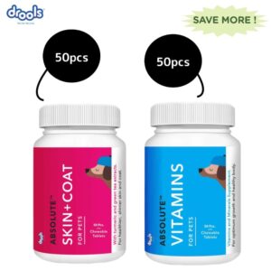Drools Absolute Skin & Coat and Absolute Vitamin Supplement Tablets for Dogs Combo - 4x50pcs