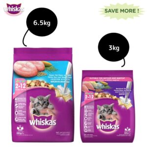 Whiskas Ocean Fish and Mackerel Flavour Kitten Cat (2 to 12 months) Dry Food Combo - 6.5+3kg